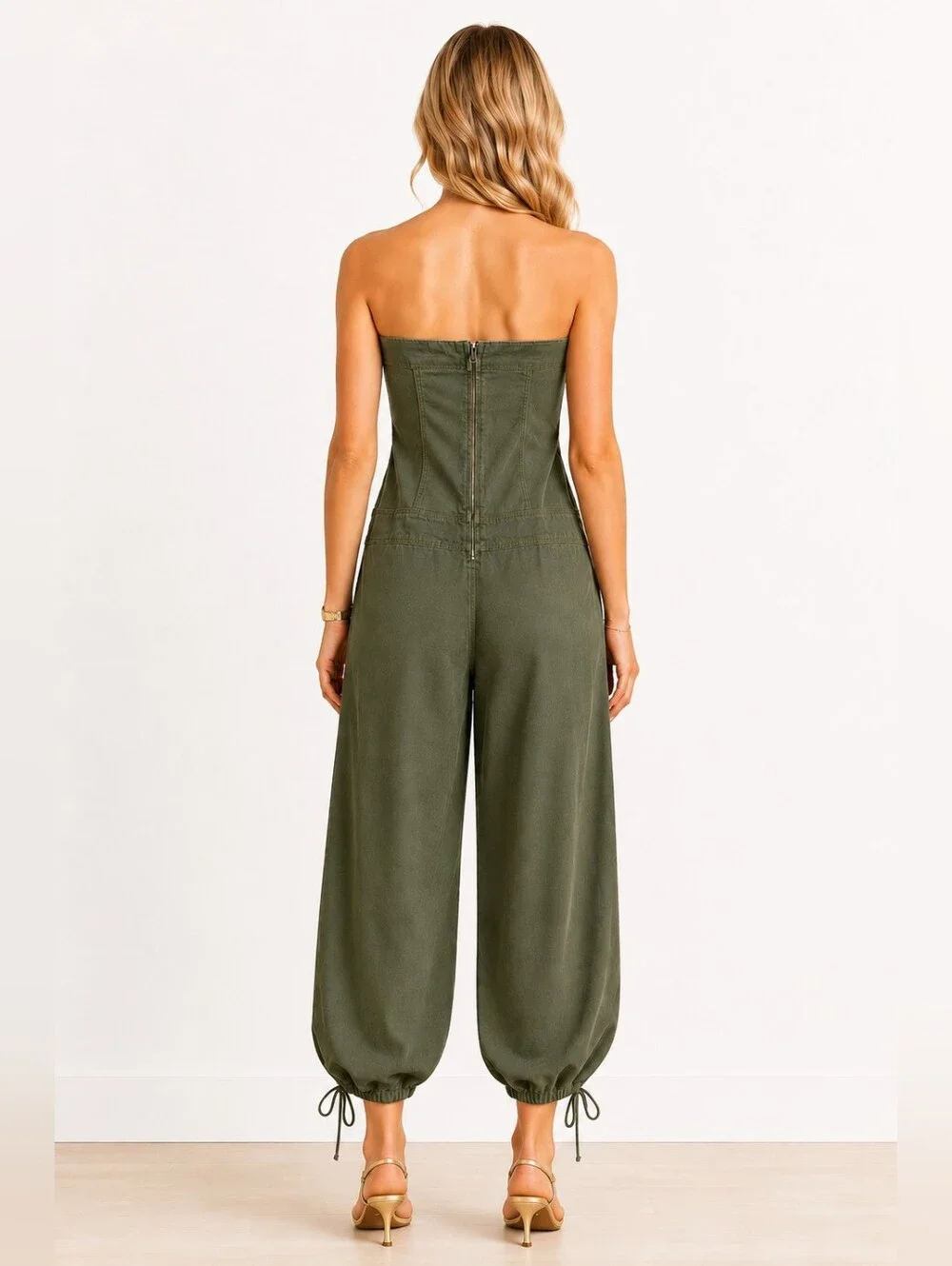 Hotkiss Olive Green Chic  Strapless Utility Jumpsuit | Size L - Picture 2 of 8